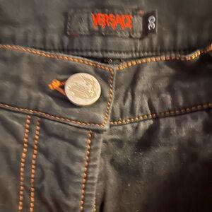 Versace Black Straight-Leg Jeans with Orange Stitching